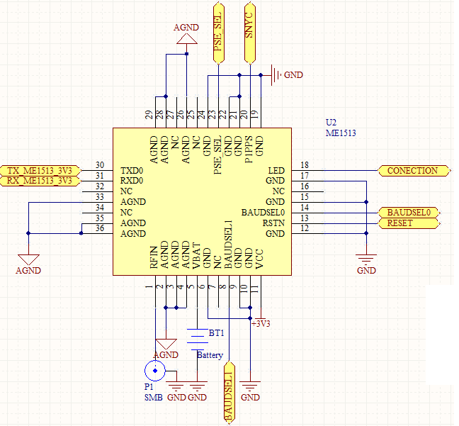 6 Circuito do Módulo ME1513 O circuito de Ligação do ME1513 está na figura 4, esta é uma configuração mínima para o funcionamento do módulo, o mesmo esta sendo ligado pelas suas portas seriais