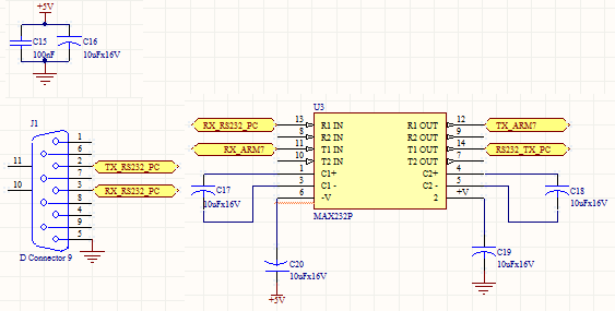 7 Circuito do Transceiver RS232 O transceiver usado foi o MAX232( manual do max232 no site, www.maxin-ic.