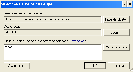 Nesta aba de segurança clique no botão Adicionar, e nova janela.