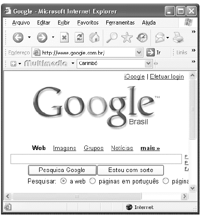 11.. A figura acima mostra uma janela do Internet Explorer 6 (IE6) com uma página da Web em exibição. Com relação a essa figura, ao IE6 e à Internet, assinale a opção correta.
