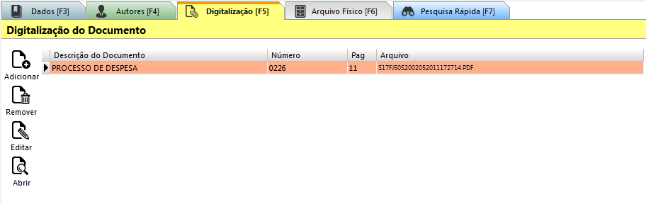 PÁGINA 30 Na aba Digitalização : Nessa aba ficam relacionada todos os documentos digitalizados para o cadastro em questão, podemos visualizar no Grid os itens vinculados ao cadastro, os botões na