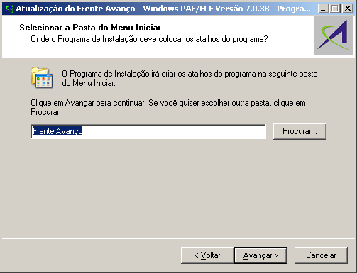 Posteriormente será exibida uma tela informando qual a atualização será realizada Atualizar Frente Avanço Windows\ Gravador.