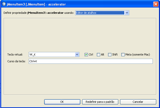 Botão direito do mouse sobre o componente para editar o texto desse item de menu, na janela Inspetor selecione o componente jmenuitem1 e na janela Propriedades altere a propriedade text digitando a