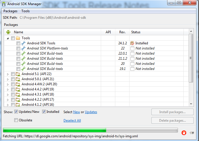 Figura 22 Inicialização do Android Maneger Entendendo o SDK Manager