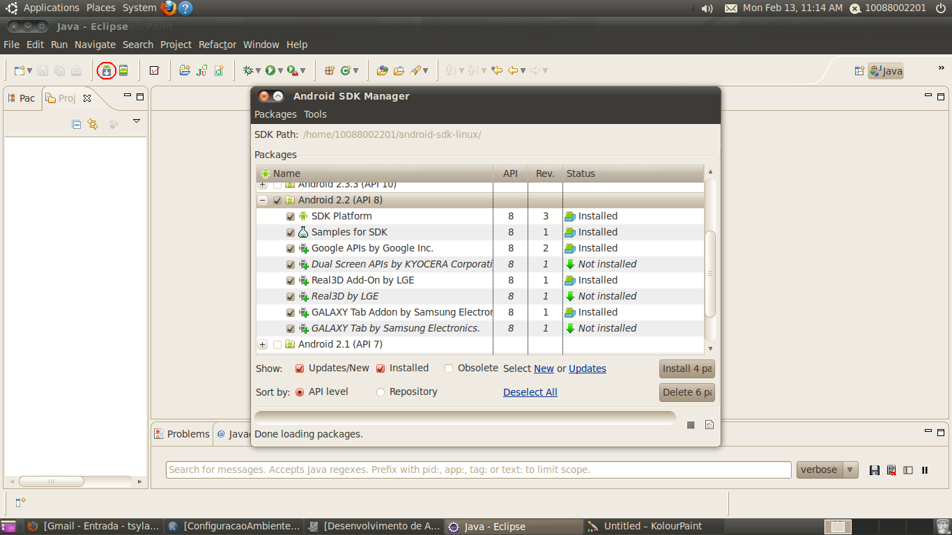 Configuração do Ambiente Android SDK Manager Você deve instalar o emulador do android desejado, para isso selecione-o em uma janela