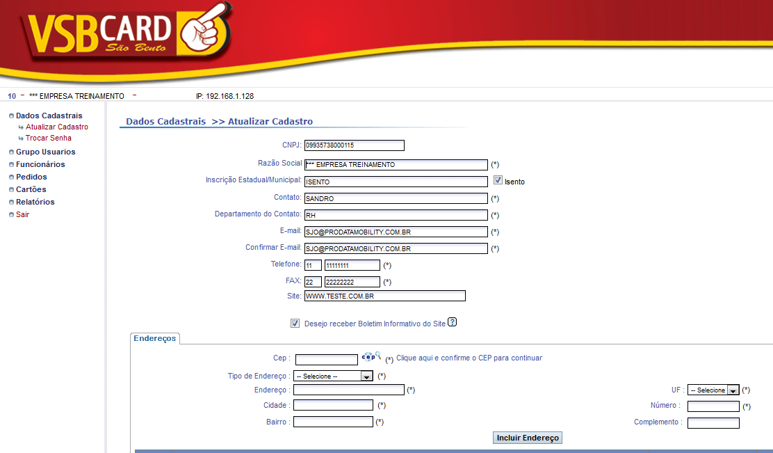 CONHECENDO O MENU DA TELA PRINCIPAL 11 Conhecendo o menu DADOS CADASTRAIS: Ao clicar no DADOS CADASTRAIS, abrirá um sub menu com as opções de: ATUALIZAR DADOS, onde à direita