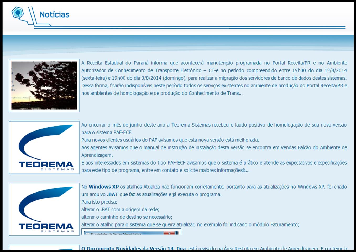 2.5 NOTÍCIAS Algumas notícias de interesse e importantes para nossos clientes, Figura 9. Figura 9 Página de Notícias. 2.