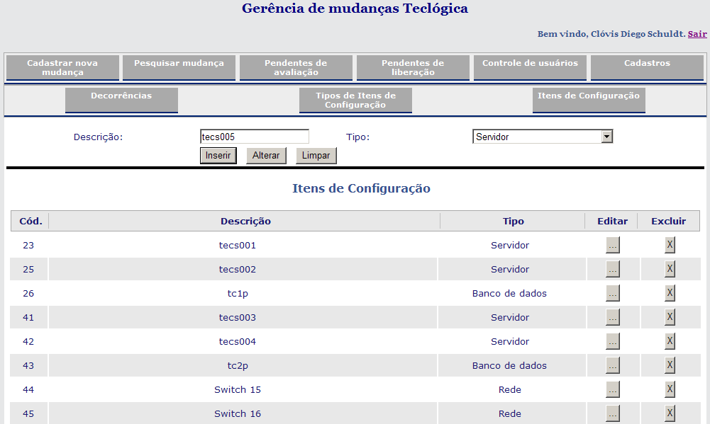 49 Figura 22 Tela de Itens de Configuração 3.