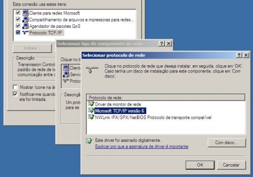 IPX/SPX, ou em que você precise adicionar o suporte ao protocolo IPV6 em uma máquina Windows XP: Voltando às propriedades da conexão, a