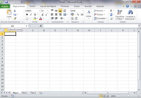 Barra de Título Excel Título Guias/Abas Faixa de Opções Excel 2007 Menus Fórmulas Status Célula ativa