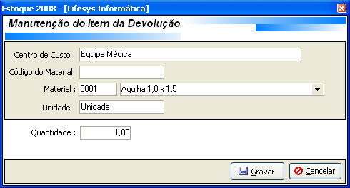 3.5 - DEVOLUÇÃO DE MATERIAIS [Menu Materiais Devolução de Materiais] Na tela de Devolução de Materiais ficarão gravadas todas as Devoluções de Materiais realizadas. (Fig.