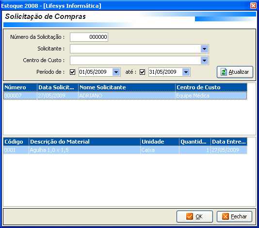 4.2 - COTAÇÃO DE COMPRAS [Menu Compras Cotação de Compras] Na tela de Cotação de Compras serão exibidas a Listagem das Cotações de Compras já cadastradas e as opções de manutenção (Fig. 79).