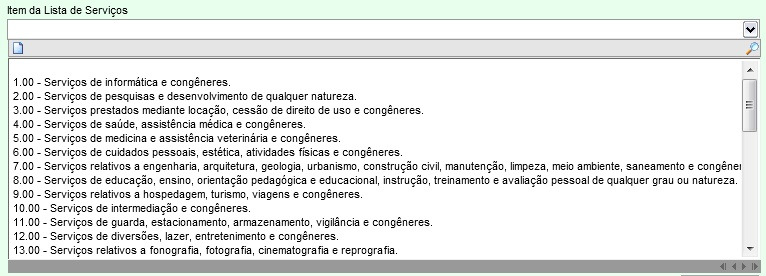 Alguns campos do Sistema são selecionados pelo botão, sendo exibida uma tela com as várias opções de seleção, permitindo ainda uma busca por determinado texto digitado pelo usuário, conforme