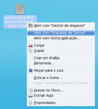 3. Gravação de um ficheiro.iso em DVD 3.1. Linux Caixa Mágica Após fazer o download do ficheiro.iso a partir da área de suporte passemos à fase de gravação em DVD. Para gravar o ficheiro.