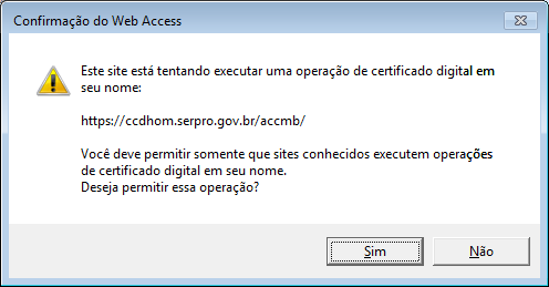 4.1.4 Após preenchimento dos campos, clique em Continuar, conforme tela a seguir: 4.1.5 Pode ser exibida uma janela pedindo permissão para emitir o certificado digital.