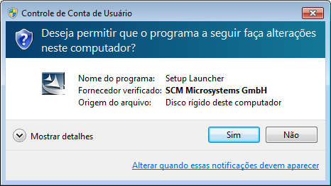 1.1 Instalando o Driver do Leitor 1.1.1 Conectar o leitor via USB no computador; 1.1.2 Dar duplo clique no arquivo SCR3310_V8.45.exe na pasta Driver do Leitor ; 1.1.3 Se o sistema operacional for Windows XP, deve-se ignorar este passo.