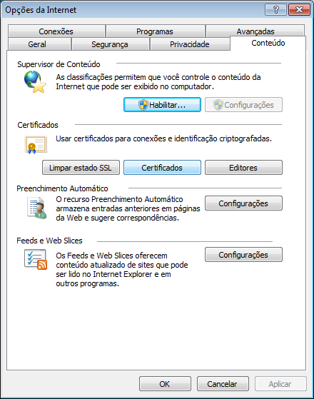 Verificado se a Cadeia de Certificação está Instalada no Navegador Internet Explorer a.