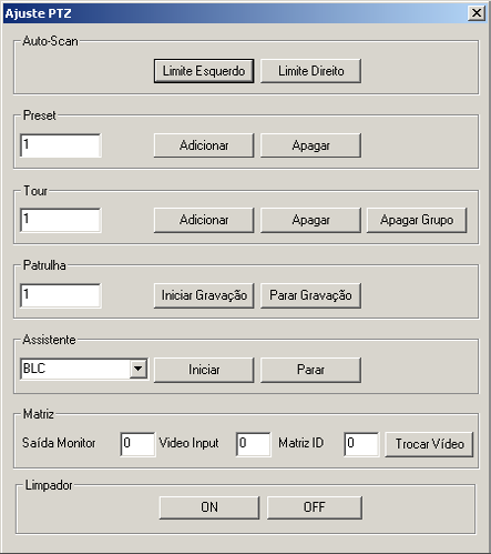 Ajuste PTZ Auto-Scan 1. Defina o limite esquerdo posicionando a câmera no local desejado; 2. Clique em Limite Esquerdo; 3. Após este processo, posicione a câmera em um outro ponto á direita; 4.