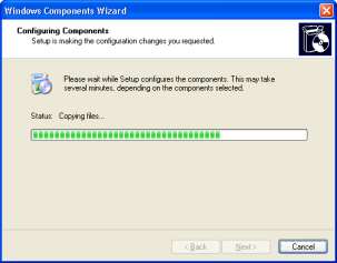 Clique em OK. A janela de processo "Configurando Componentes" aparecerá.