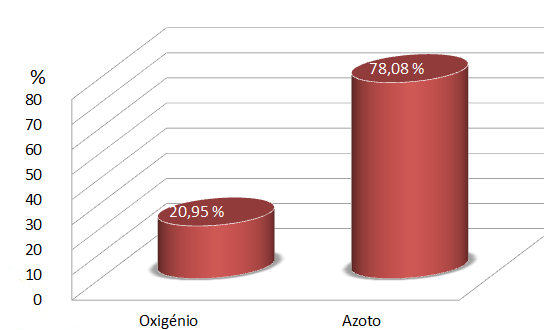 Figura 3 Constituição do ar. Comburente é o gás que tem a capacidade de alimentar combustões, isto é, que permite que algumas substâncias ardam.