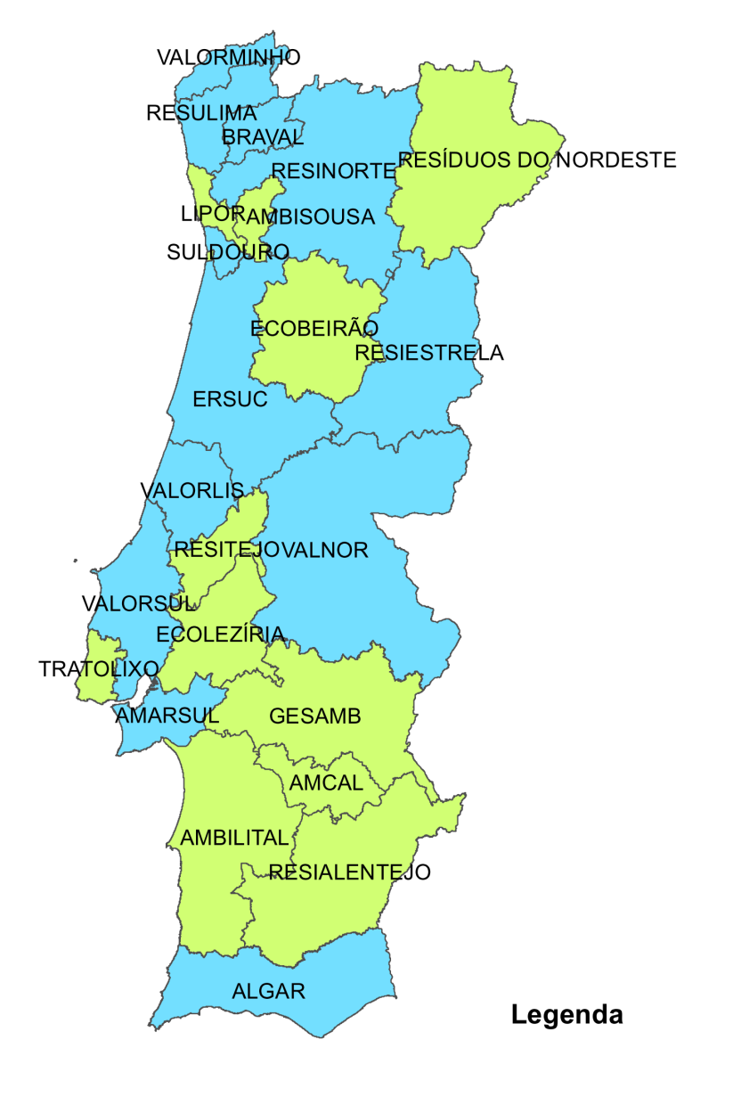 Sistemas de Gestão de RU Portugal Continental está dividido em 23