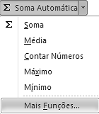 2 Excel 2010 Estas funções fazem parte de uma necessidade muito frequente, pelo que para trabalhar com as mesmas basta clicar na célula onde queremos o resultado da função + clicar numa destas opções