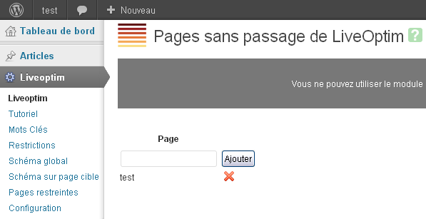 As páginas restritas correspondem a páginas de seu site, que você não quer otimizar a função com LiveOptim.