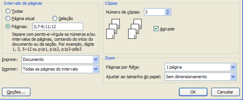 5) De acordo com a figura abaixo, marque a alternativa correta: a) Todas as páginas do documento serão impressas. b) A página 10 será impressa. c) Um total de 6 páginas será impresso.