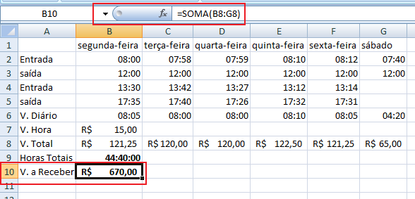 Crie um novo campo abaixo da Tabela e coloque V. a receber e faça a soma dos valores totais.