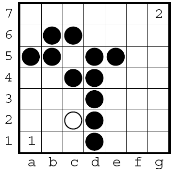 Rastros Autor: Bill Taylor, 1992 Um tabuleiro quadrado 7 por 7. Uma peça branca e peças pretas em número suficiente (cerca de 40).
