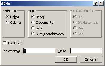 Use a alça de preenchimento para arrastar para células adjacentes, na direção desejada. À medida que arrasta, comentários informam a seqüência identificada pelo EXCEL, e que está sendo copiada.