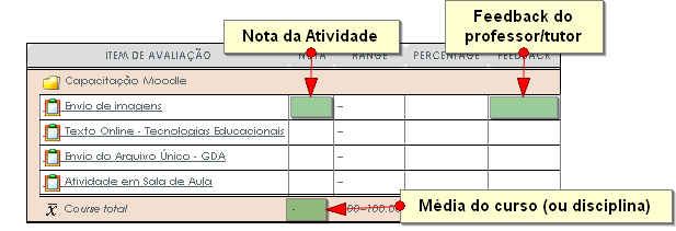 1.2.3.2 Visualizando Notas Assim como na subseção anterior (1.2.3.1), o participante poderá clicar no item. Sendo aluno, o participante terá acesso a suas notas e possíveis feedbacks.