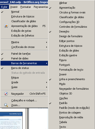 3.10 Painel de slides Exibe/oculta do lado esquerdo da janela, do slide em edição uma miniatura de todos os slides que estiverem na apresentação. Painel de slides 3.