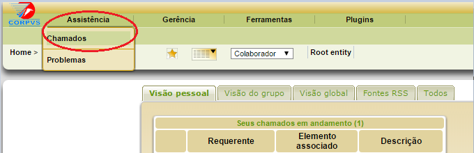 4. Visualizando Chamados Ao clicar na opção Chamados no painel superior do GLPI, é possível visualizar todos os seus chamados.