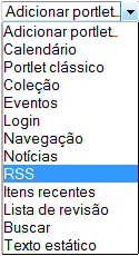 7.2 RSS O portlet RSS é utilizado para adicionar entrada RSS no Plone. Segundo o glossário do site http://www.asseptic.