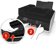 Manutenção da impressora 121 Pressione a trava sob o painel de controle da impressora para liberá-la e depois empurre o painel de