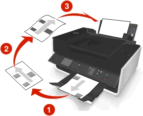 Copiando 54 Fazendo uma cópia em frente e verso (duplex) manualmente 1 Colocar papel. 2 Coloque o documento original voltado para cima no ADF ou voltado para baixo no vidro do scanner.