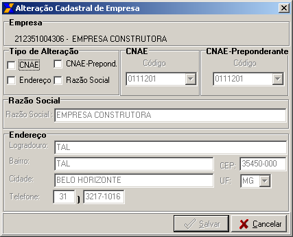 ALTERAÇÃO DE DADOS CADASTRAIS DO