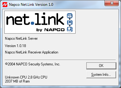 Programando NET-LINK Application Com um clique com o botão direito do Mouse no ícone da Napco (vermelho) do lado do relógio, irá abrir as opções de configuração da software. Em About Net.