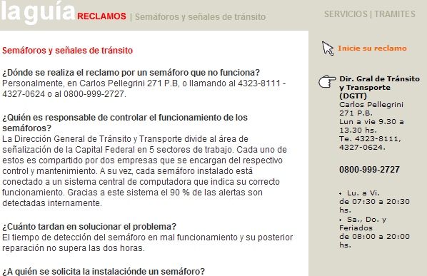 O site de Buenos Aires tem bons exemplos de inovações e ferramentas que facilitam a vida dos cidadãos Na seção La Guia é possível ver o horário