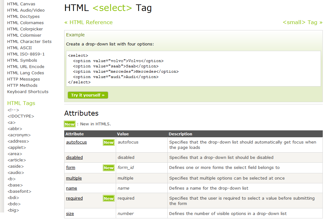 Tags e Atributos HTML Todas as tags HTML, seus atributos e valores padrão