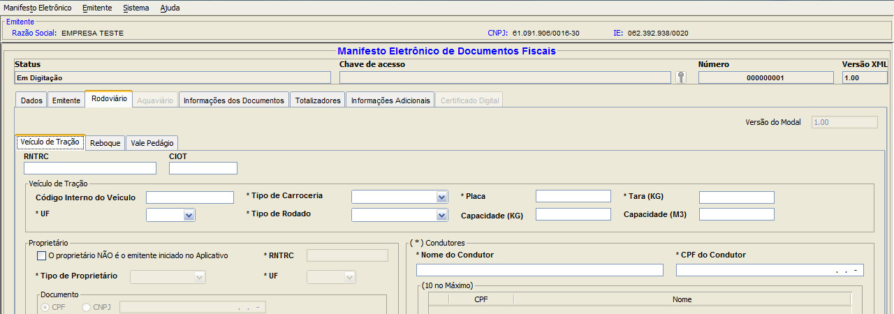 *Tipo de emitente: Prestador de serviço de transporte: Informar se for emitente de CT-e Não prestador de serviço de transporte: Informar se for emitente de NF-e *Modalidade: Informar a modalidade do