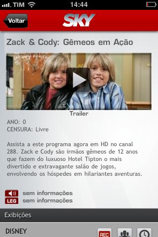 14 de Março de 2011 Aplicativo SKY IV. DETALHES DO PROGRAMA 1 2 1 Botão Voltar Volta para o Guia de TV.