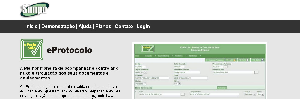 - Acessar o sistema. Para acessar o sistema digite o endereço eletronico www.simpo.com.br/protocolo e clique em login na barra de menus. Ou digite www.simpo.com.br/protocolo/login.