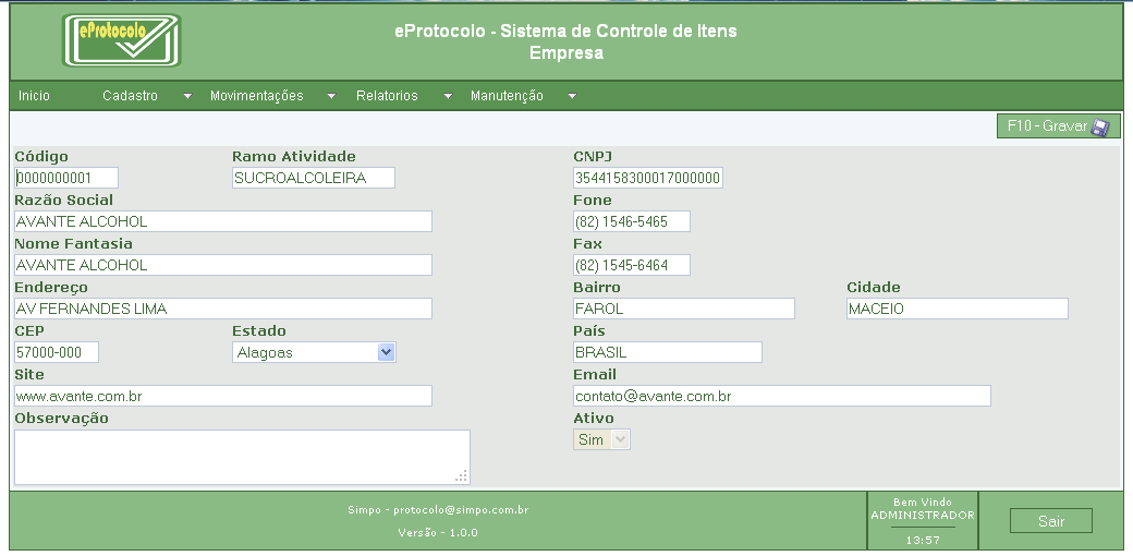 Protocolo Externo O Protocolo Externo tem como finalidade protocolar itens que tem circulação entre sua empresa e destinatários externos (ex.