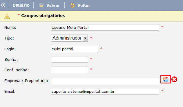 Clique sobre a aba Administração e surgirá o menu Usuários, menu este que possibilita a criação do Login. Usuário: Este menu é destinado para base de acessos à plataforma.