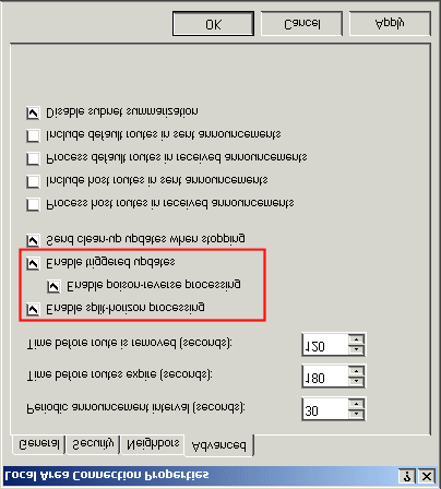 Clique na Aba Advanced. Selecione ou desabilite uma das três caixas de seleção mostradas acima. RIP Versão 2 Em novembro de 1994, várias melhorias foram implementadas no RIP.