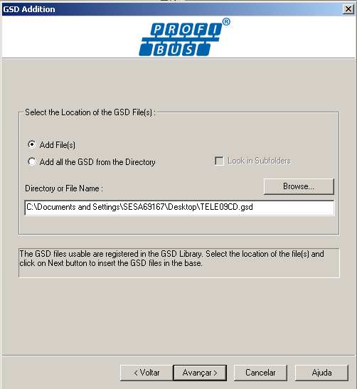 Acrescentar o arquivo GSD do dispositivo