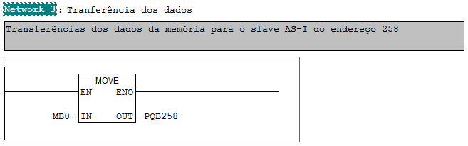 Note o prefixo PIB antes do endereçamento 258 (Peripheral Input Byte). 4.2.2 Acessando a memória interna Uma vez transferido os dados do slave para uma memória interna é possível acessá-la e processá-la bit a bit.