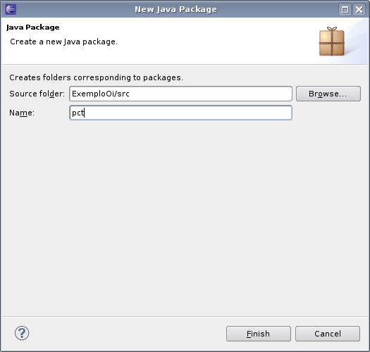 Figura 12: Criando um novo pacote em Eclipse.